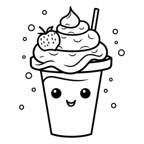 Coloring book for children: ice cream in a cup with a straw