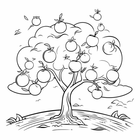 Apple tree with ripe apples. sketch for your design