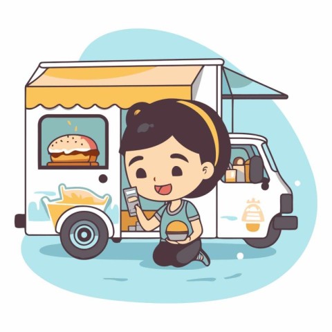 cute little boy with food truck. eps10