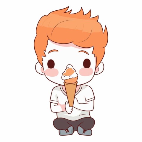 cute boy eating ice cream cartoon vector illustration graphic de