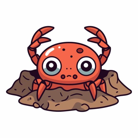 Cute cartoon crab of a red crab on a stone.