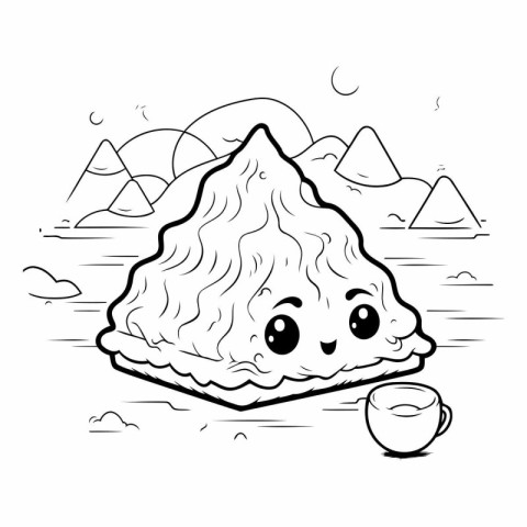 Cute vector illustration of a steamed dumpling with a cup of cof