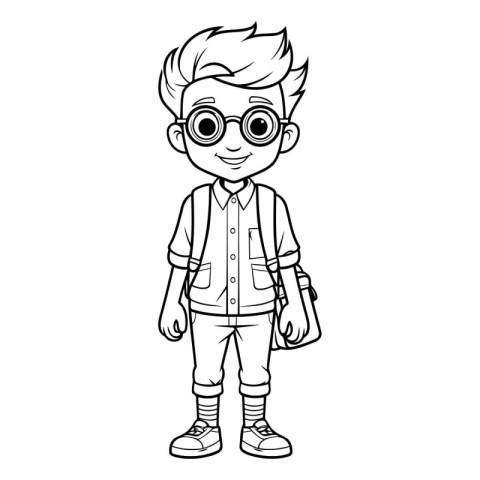 cute little student boy with glasses and backpack cartoon vector