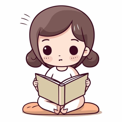 Girl reading a book. Cute cartoon character.