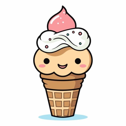 Ice cream character design. Cute ice cream in cone vector illust