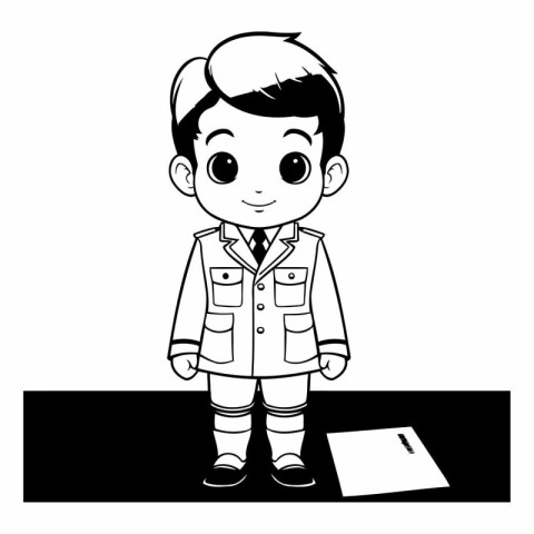 Cute schoolboy cartoon in black and white vector illustration gr