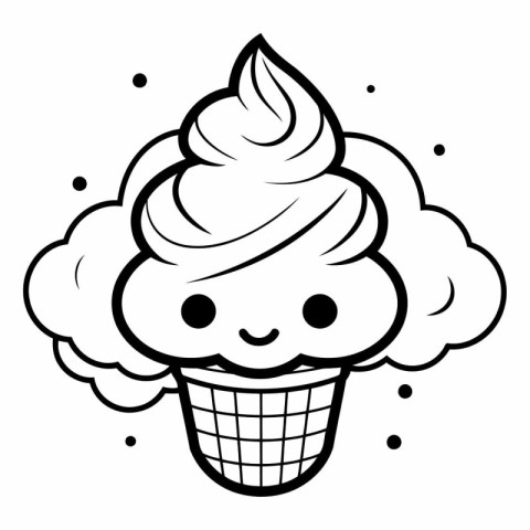 Cute ice cream icon in black and white.