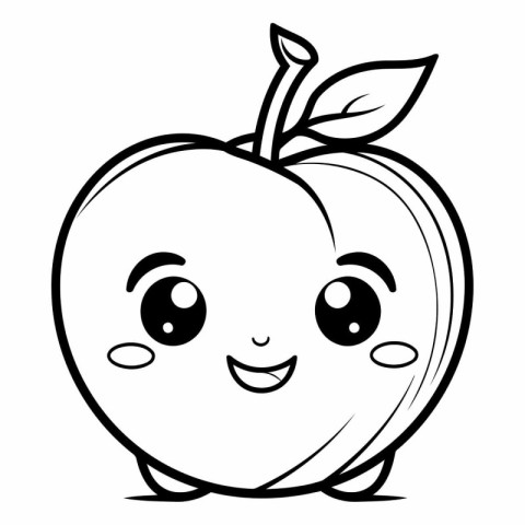 Black and White Cartoon Illustration of Cute Apple Fruit Charact