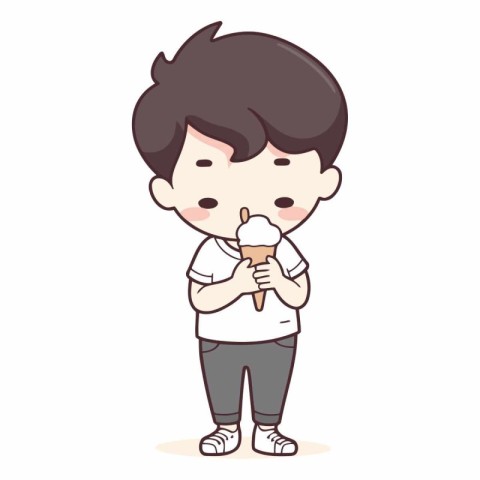 Boy eating ice cream - Cute and funny cartoon vector illustratio