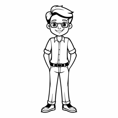 cute boy with glasses and casual clothes cartoon vector illustra
