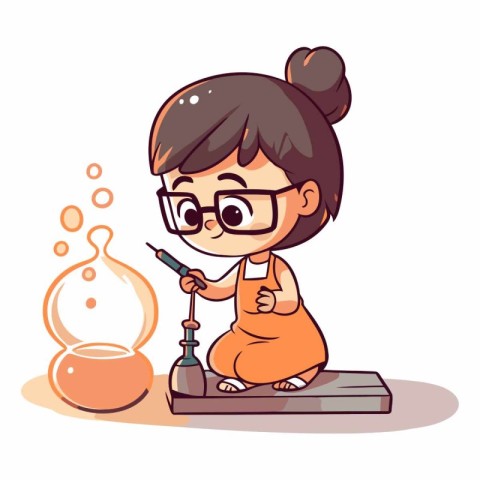 Girl doing science experiments in the laboratory in cartoon styl