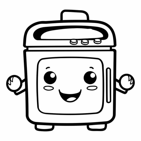 Black And White Cartoon Illustration of Smiling Toaster Mascot C