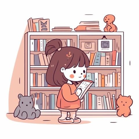 Cute little girl reading a book in the library