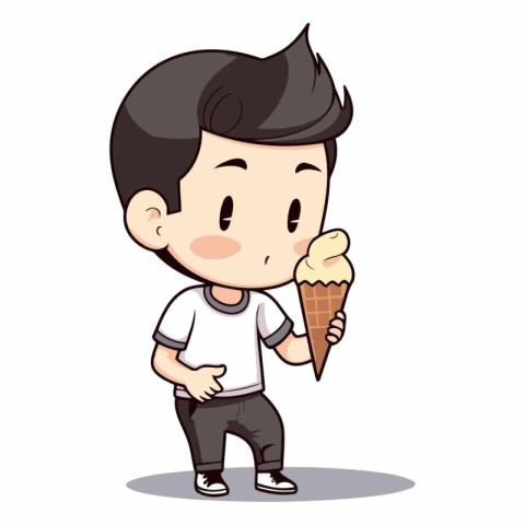 Boy eating ice cream - Cute cartoon character vector illustratio