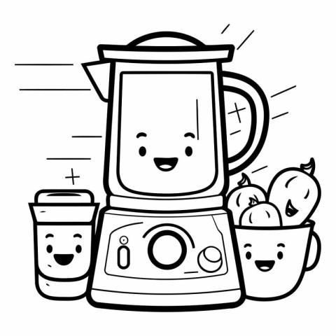 Black and White Cartoon Illustration of Juicer Mascot Character