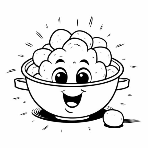 Cartoon illustration of a colander with a happy face. Coloring b