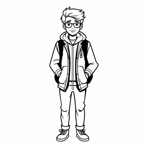 young man with backpack cartoon vector illustration graphic desi