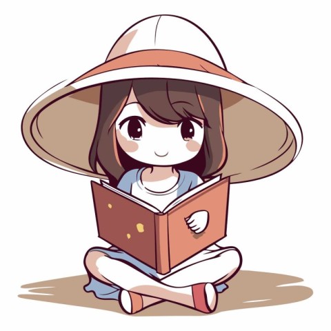 Cute little asian girl reading a book.