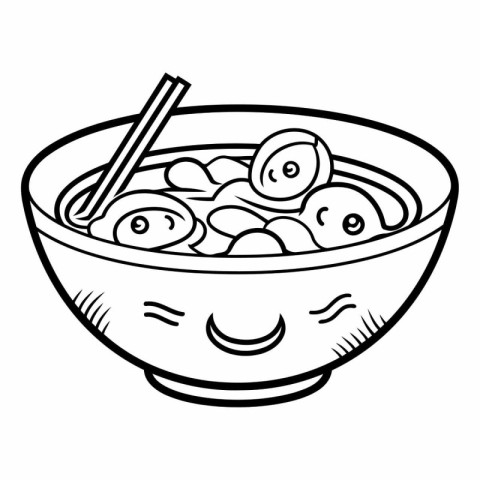 Coloring book for children: bowl of chinese soup with chopsticks