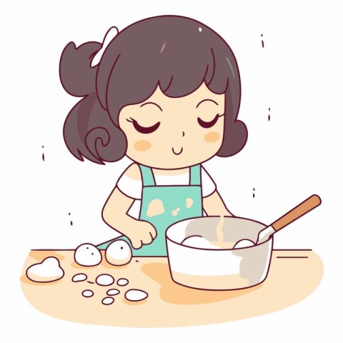 Illustration of a Cute Little Girl Mixing Ingredients in a Bowl