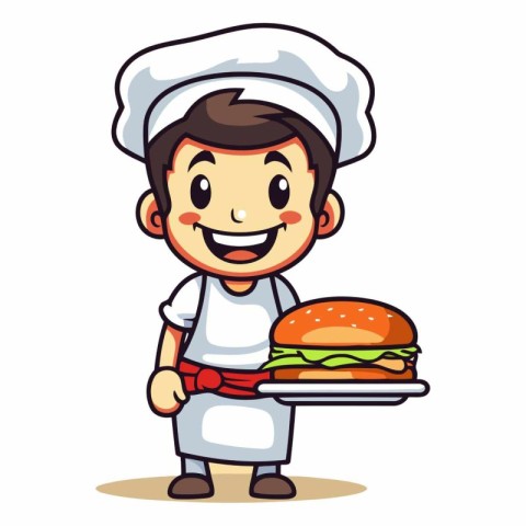 Chef with hamburger - Vector Character Cartoon IllustrationÃ¯