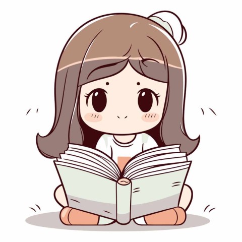 Illustration of a Cute Little Girl Reading a Book - Vector