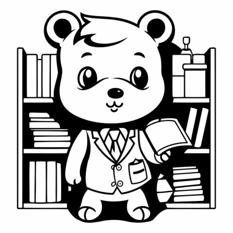 Cute bear with bookshelf cartoon vector illustration graphic des