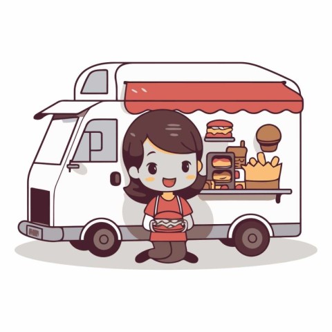 Cartoon fast food truck in a flat style.