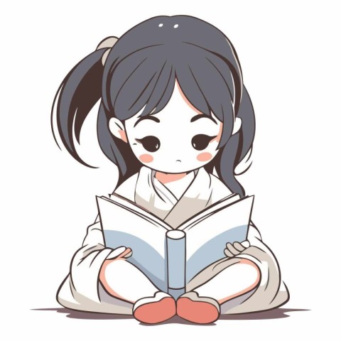 Cute little asian girl reading a book.