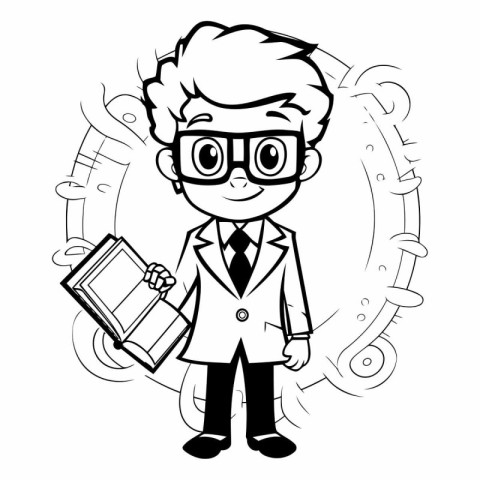 Black and White Cartoon Illustration of Schoolboy or Student Cha