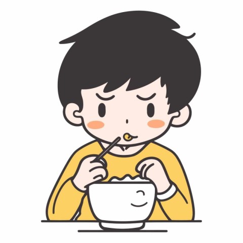 Illustration of a boy eating a bowl of cereals (vector)