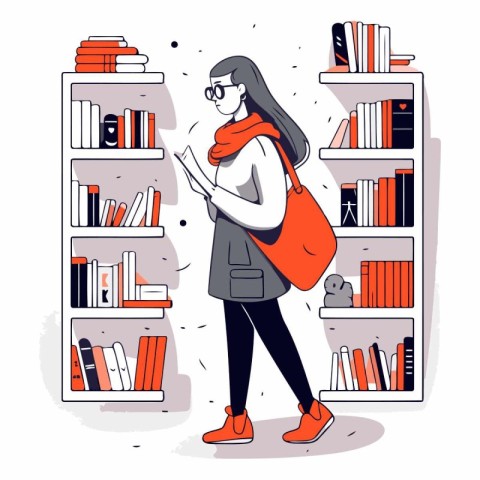 Vector illustration of a girl in glasses with a book in her hand