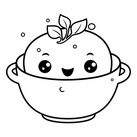 Coloring book for children: Cute cartoon apple in a bowl