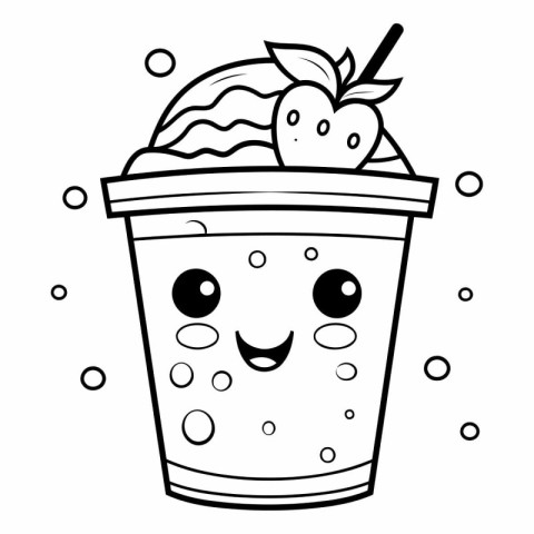 Coloring book for children: ice cream in a cup with a straw