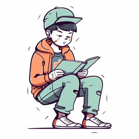 Vector illustration of a boy sitting and reading a book. Cartoon