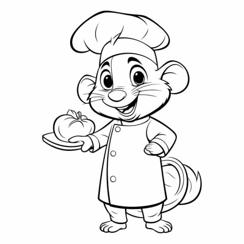 Mouse Chef Cartoon Mascot Character Illustration for Coloring Bo