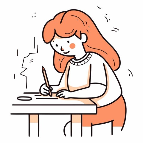 Illustration of a girl writing on a piece of paper. vector