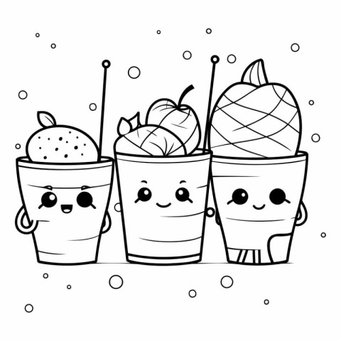 cute ice cream in cups kawaii characters vector illustration des