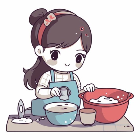 Cute little girl baking cookies in the kitchen.