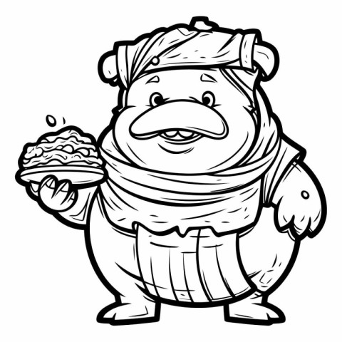 Black and White Cartoon Illustration of Funny Chef Character wit