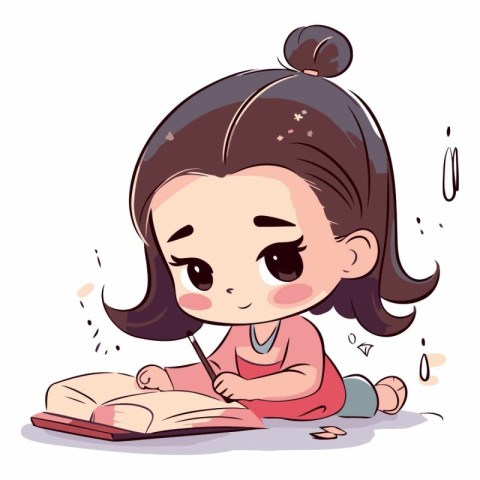 Cute little girl writing in a book of a cute cartoon girl.