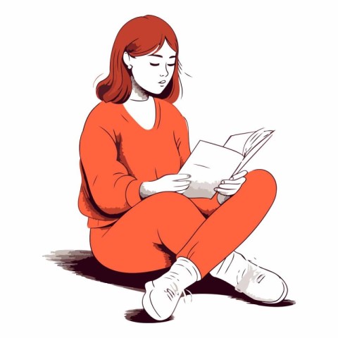 Young woman sitting on the floor and reading a book.