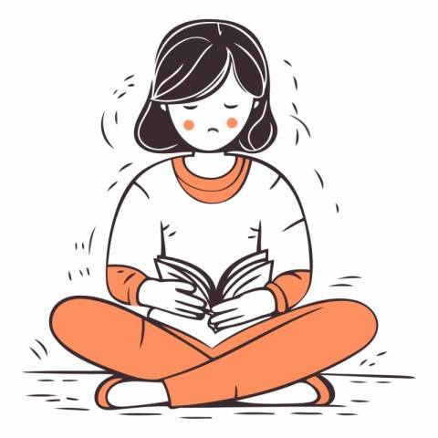 Girl reading a book in doodle style.