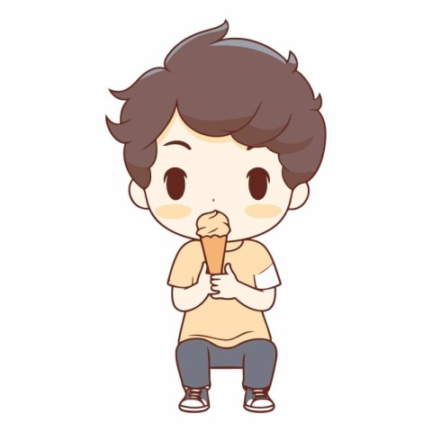 cute boy eating ice cream cartoon vector illustration graphic de