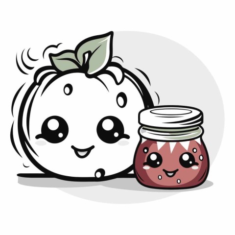 strawberry kawaii cartoon with jam jar vector illustration.