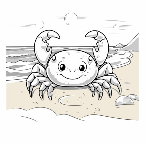 Illustration of a Cute Crab on the Beach - Coloring Book