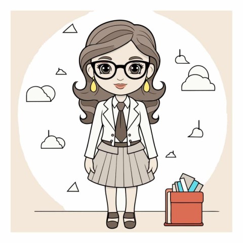 Vector illustration of a schoolgirl wearing glasses and a white