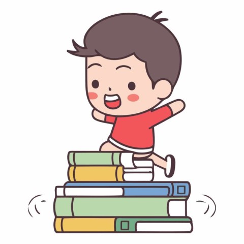 Cute little boy holding a stack of books.