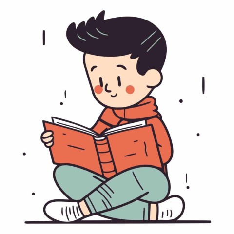 Illustration of a boy reading a book on a white background.