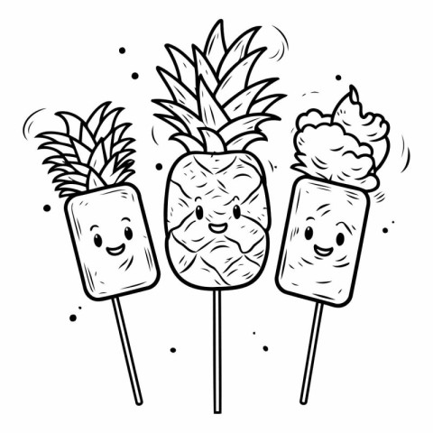 Vector illustration of a set of ice creams with pineapple in doo